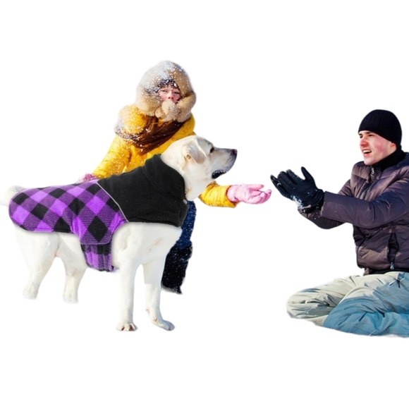 Fragralley Dog Purple Plaid Reversible Fall Winter Coat with Harness Hole, XL - Picture 4 of 9